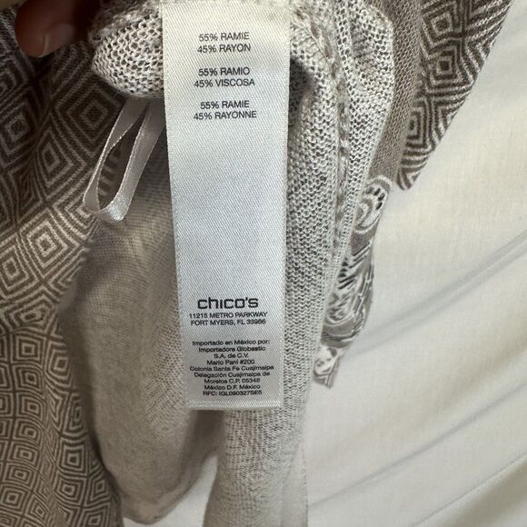 Chico’s Womens Cream Geometric Print Tunic Top Sweater Size 0 US Medium Stretch - Picture 5 of 11